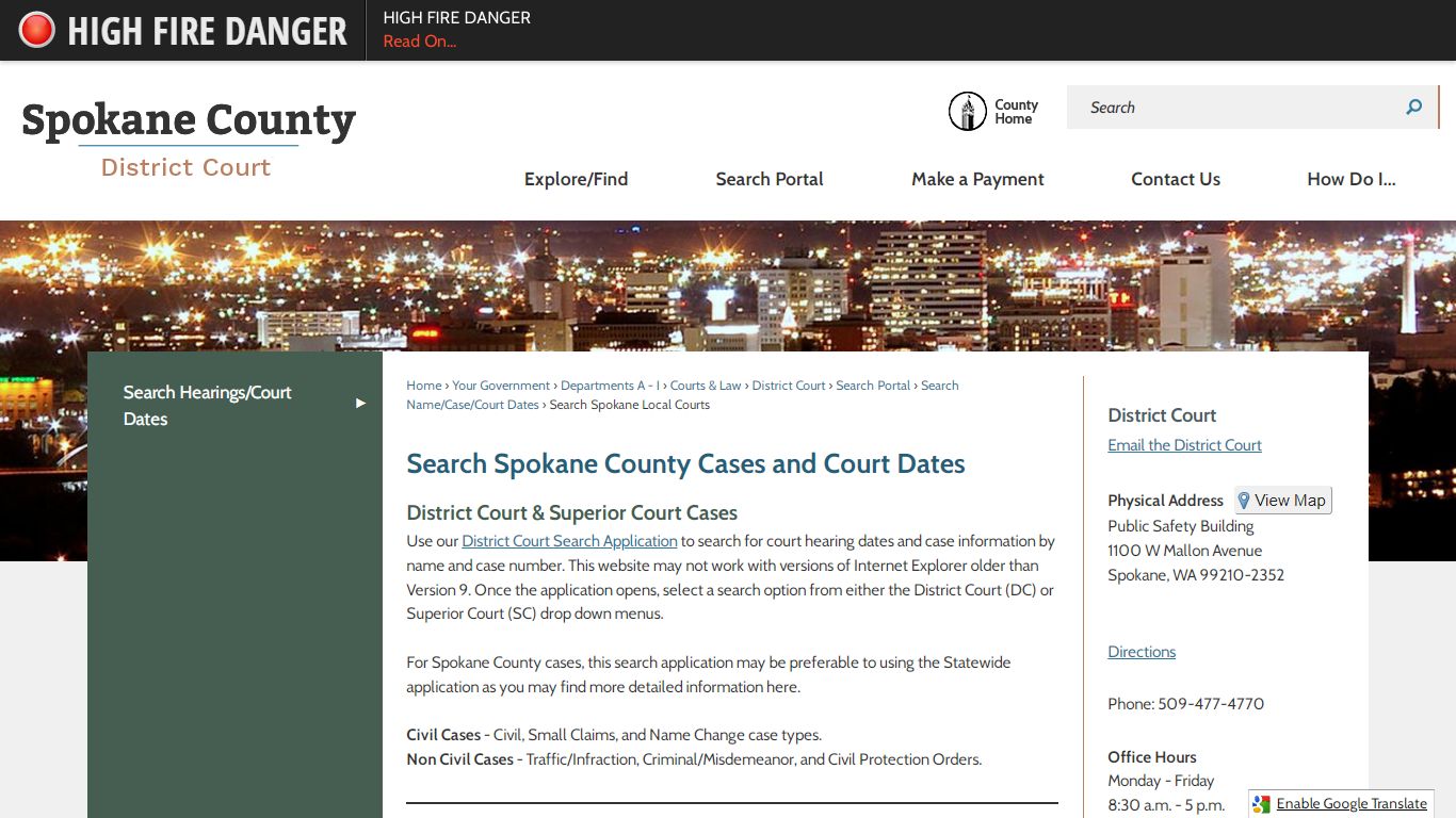 Search Spokane County Cases and Court Dates